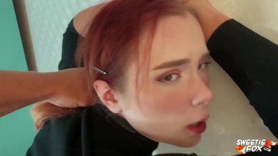 口とオマンコで犯される男 従順な赤毛のスキモノとおっぱいにザーメン